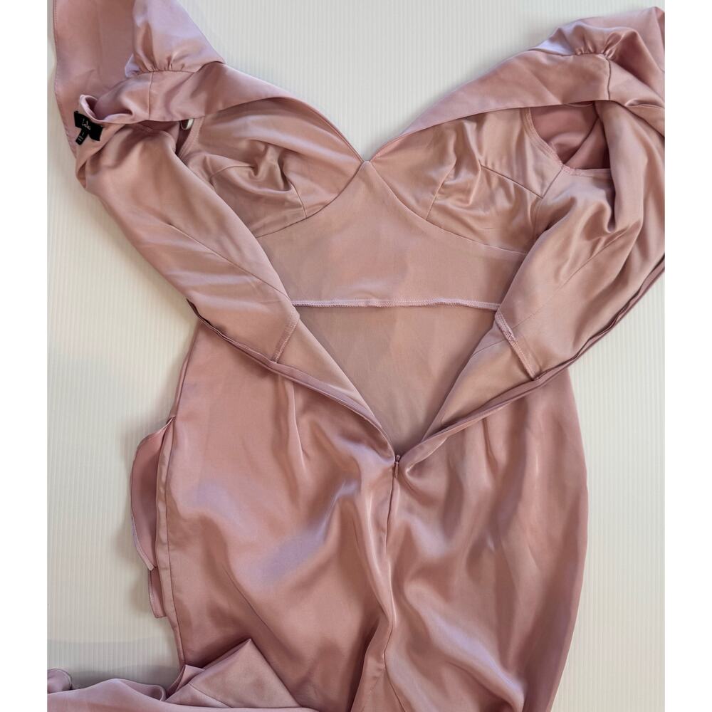 Lulus Eternal Bond Blush Satin Ruffled Flutter Sleeve Maxi Dress Small Pink - Picture 5 of 16